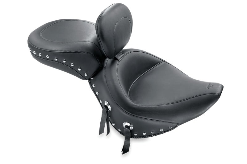 Mustang 79120 Harley Standard Rear Tire Wide Touring Solo Seat w/Driver Backrest Studs - Black