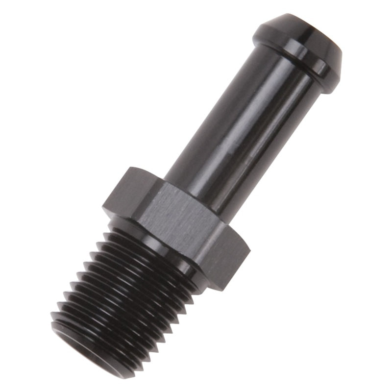 Edelbrock 8191 Hose End Straight 1/4In NPT to 3/8In Barb Black Anodize