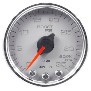 AutoMeter P30321 Autometer Spek-Pro Gauge Boost 2 1/16in 35psi Stepper Motor W/Peak & Warn Silver/Chrome