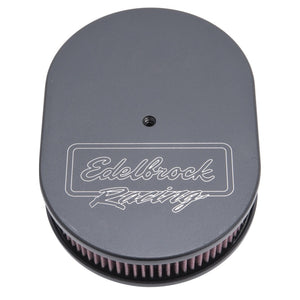 Edelbrock 42203 Air Cleaner Victor Series Oval Aluminum Top Cloth Element 11 875In X 8 25In X 3 75In Black