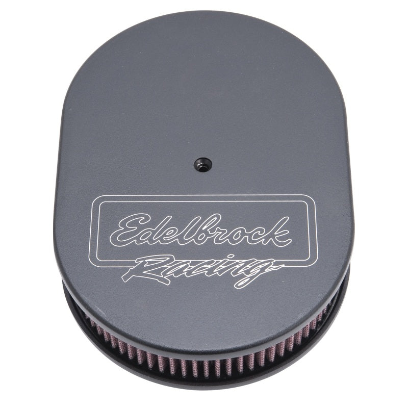 Edelbrock 42203 Air Cleaner Victor Series Oval Aluminum Top Cloth Element 11 875In X 8 25In X 3 75In Black