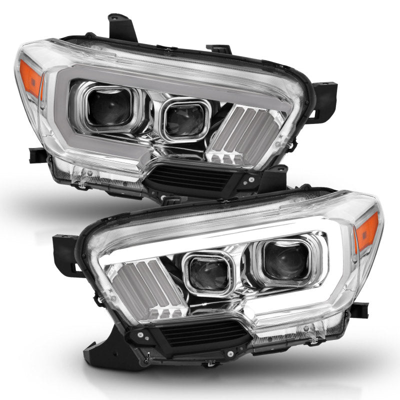 ANZO 111380 2017 fits Toyota 16-20 Tacoma Projector Headlights w/ Plank Style Design Chrome/Amber w/ DRL