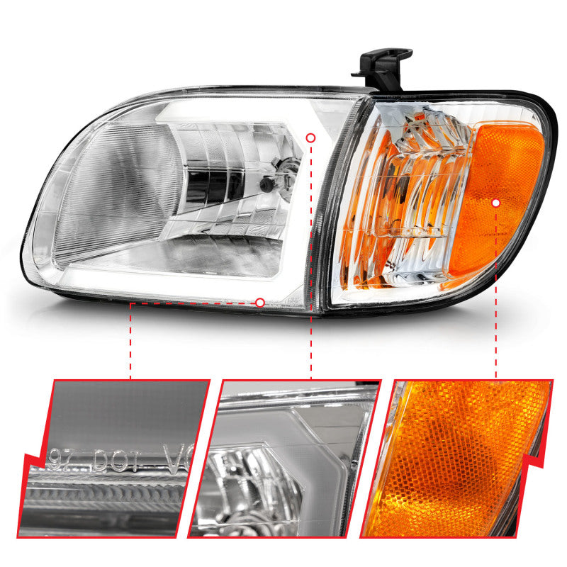 ANZO 111580 fits Toyota 00-04 Tundra (Reg/Acc Cab Only) Crystal Headlights w/Lgt Bar Chrome w/Corner Lights 2pc