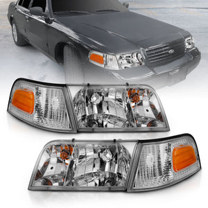 ANZO 121556 1998-2005 fits Ford Crown Victoria Crystal Headlight Chrome With Bumper Light (OE)