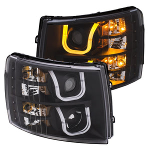 ANZO 111384 2007-2013 fits Chevrolet Silverado 1500/2500 Projector Headlights w/ U-Bar Switchback Black w/ Amber