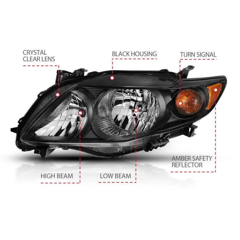 ANZO 121541 2010 fits Toyota 09-20 Corolla Crystal Headlight Black Amber