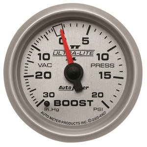 AutoMeter 4907 Autometer Ultra-Lite II 52mm 30 in Hg/20 psi Mechanical Boost/Vacuum Gauge