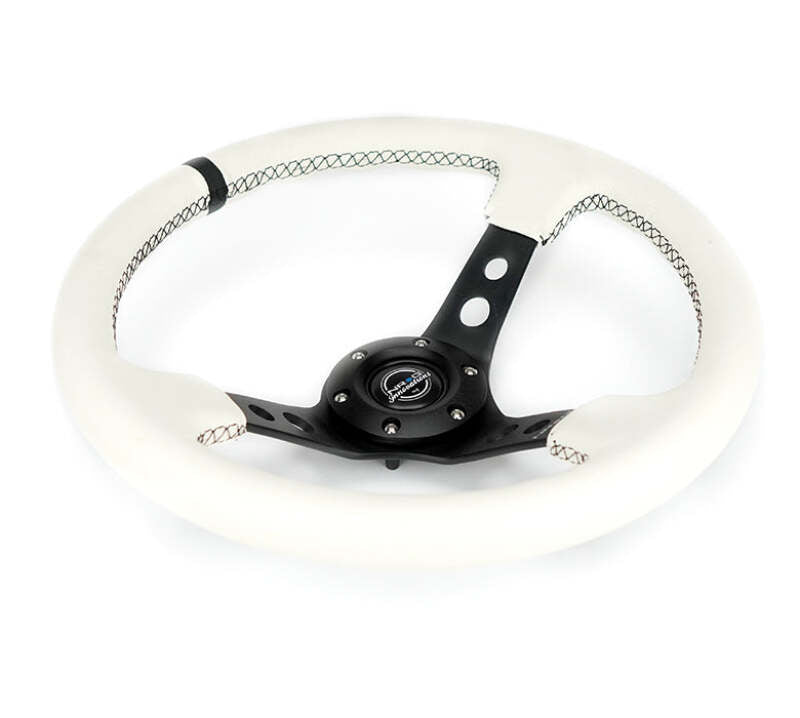 NRG RST-006BK-WT-B RST-006BK-WT-B Reinforced Steering Wheel White Leather w/Blk