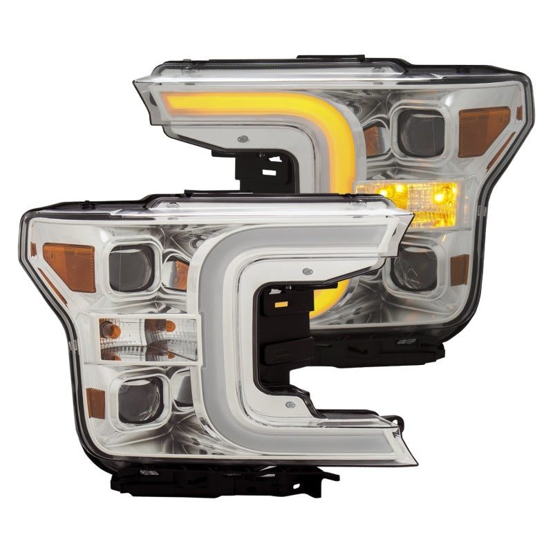 ANZO 111399 fits Ford 18-19 F-150 Projector Headlights w/Plank Style Switchback Chrome w/Amber