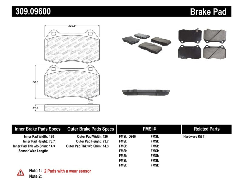 Stoptech 309.096 Performance 02-07 350z/G35 w/ Brembo Front Brake Pads