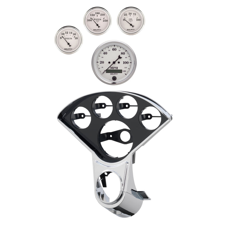 AutoMeter 2208-08 Autometer Old Tyme White Direct Fit Dash Kit 55-59 fits Chevy Truck (1 x 3-3/8in. / 4 x 2-1/16in.)