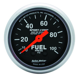AutoMeter 3312 Autometer Sport-Comp 52mm 0-100 PSI Mechanical Fuel Pressure Gauge