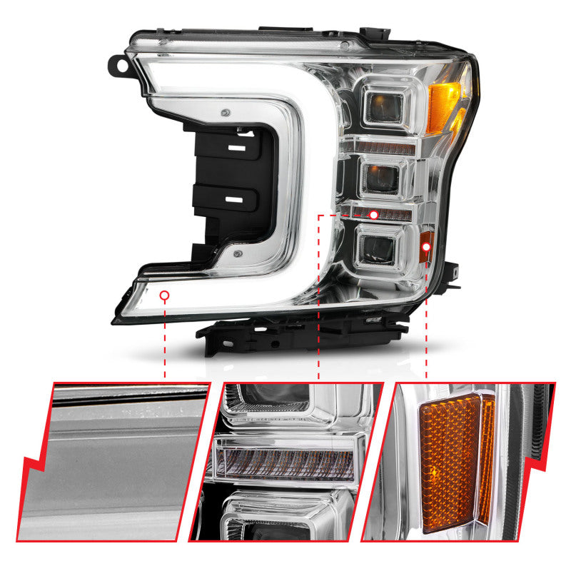 Anzo 111521 18-20 fits Ford F-150 Full Led Projector Light Bar Style Headlights - Chrome Amber