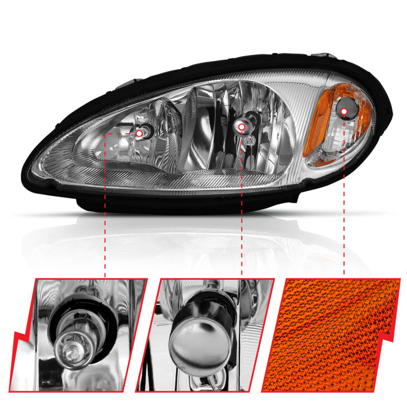 ANZO 111472 2005 fits Chrysler 01-20 Pt Cruiser Crystal Headlight Chrome Amber (OE)