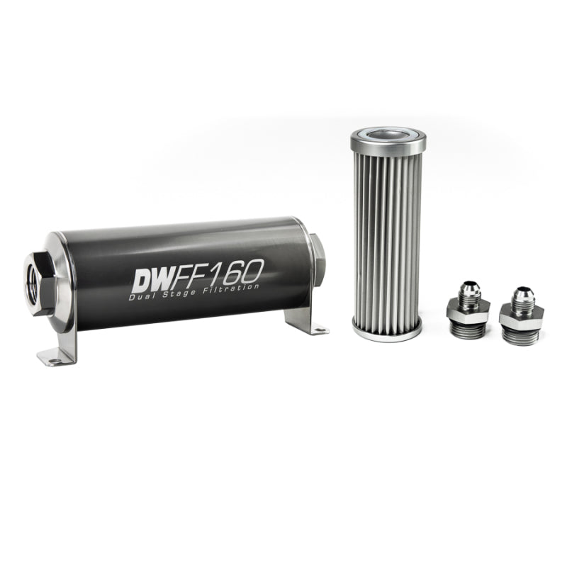 DeatschWerks 8-03-160-005K-6 Stainless Steel 6AN 5 Micron Universal Inline Fuel Filter Housing Kit (160mm)