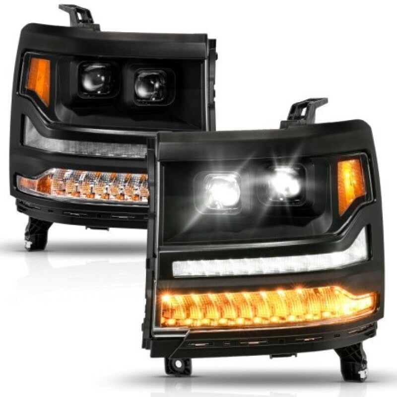 ANZO 111622A 16-18 fits Chevy Silverado 1500 (Factory HID Models ONLY) Full LED Proj Headlights Black - Pair