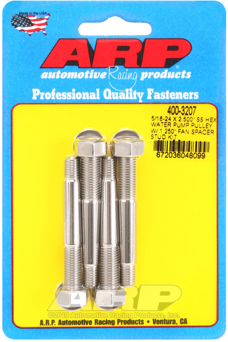 ARP 400-3207 5/16-24 X 2.500 SS Hex Water Pump Pulley w/ 1.250in Fan Spacer Stu