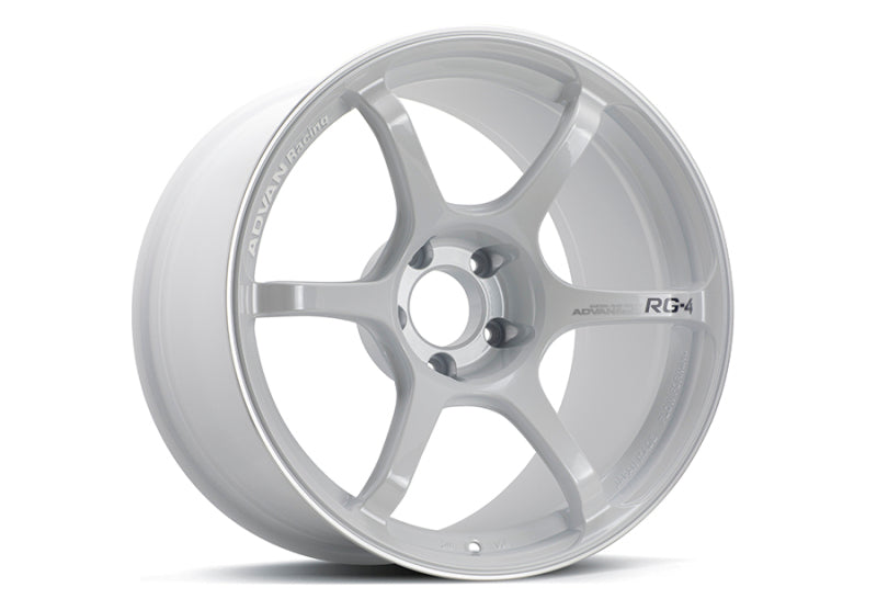 Advan YA48H44DWMR RG-4 18x8.5 +44 5-100 Racing White Metallic & Ring Wheel