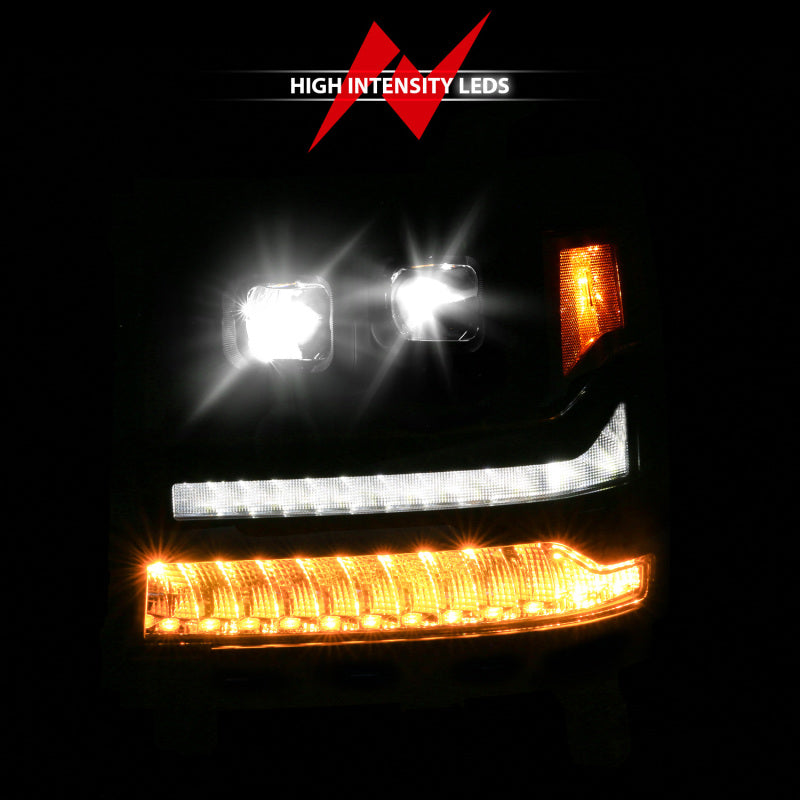 ANZO 111622A 16-18 fits Chevy Silverado 1500 (Factory HID Models ONLY) Full LED Proj Headlights Black - Pair
