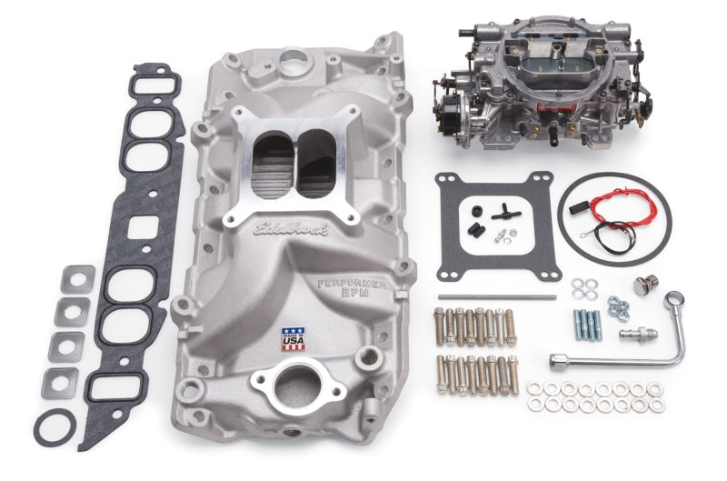 Edelbrock 2062 Manifold And Carb Kit Performer RPM Big Block fits Chevrolet Oval Port Natural Finish