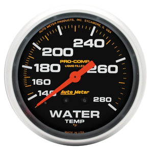 AutoMeter 5431 Autometer Liquid Filled Mechanical 2-5/8in 140-280 deg F Water Termperature Gauge Includes 6