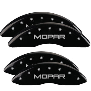 MGP 12124SMOPBK 4 Caliper Covers Engraved Front & Rear MOPAR Black finish silver