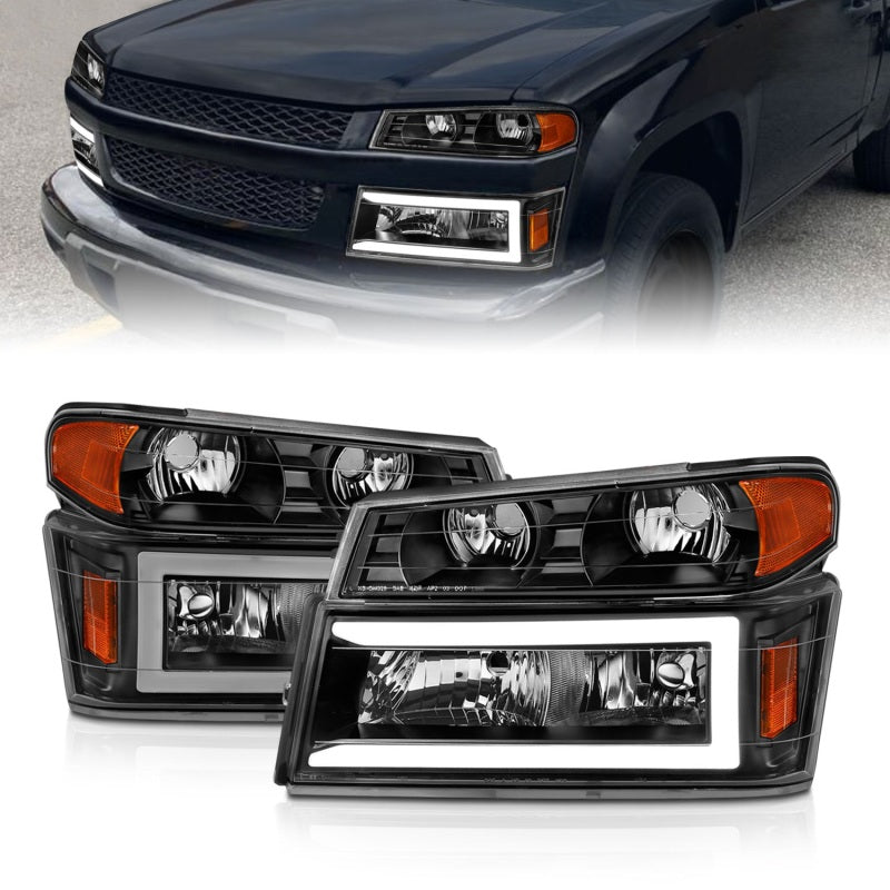 ANZO 111558 GM Colorado/Canyon/I-Series Crystal Headlights - w/ Light Bar Black Housing 4pcs