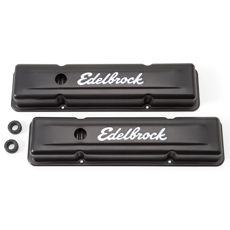 Edelbrock 4443 Valve Cover Signature Series fits Chevrolet 1959-1986 262-400 CI V8 Low Black