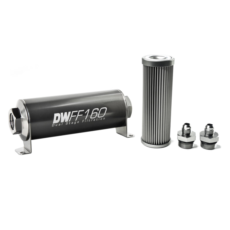 DeatschWerks 8-03-160-010K-6 Stainless Steel 6AN 10 Micron Universal Inline Fuel Filter Housing Kit (160mm)