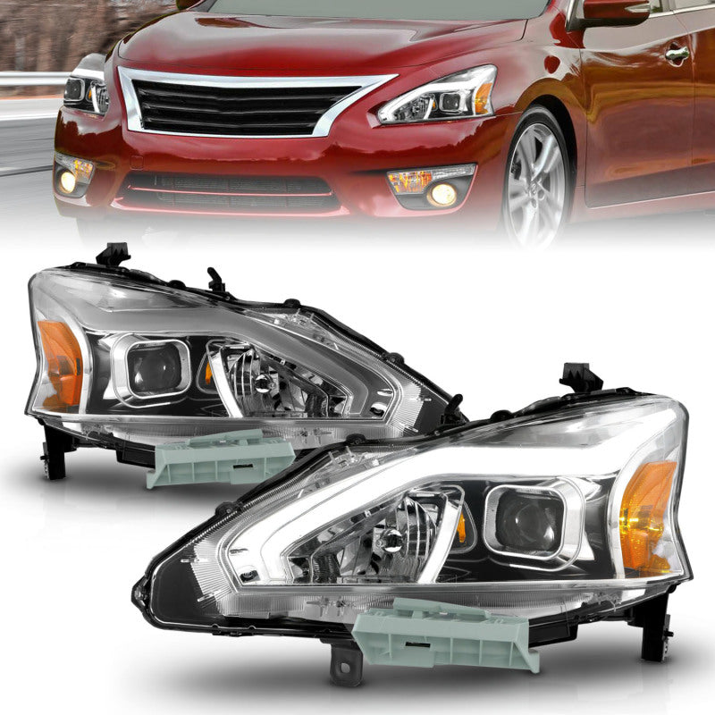 ANZO 121570 fits Nissan 13-15 Altima (w/o Factory HID Bulbs) Projector Headlights - w/ Light Bar Chrome Housing