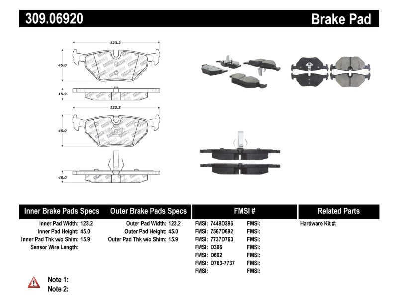 Stoptech 309.0692 Performance 01-02 fits BMW Z3 / 03-09 Z4 / 10/90-07 3 Series / 99-09 Saab 9-5 Rear Brake Pads