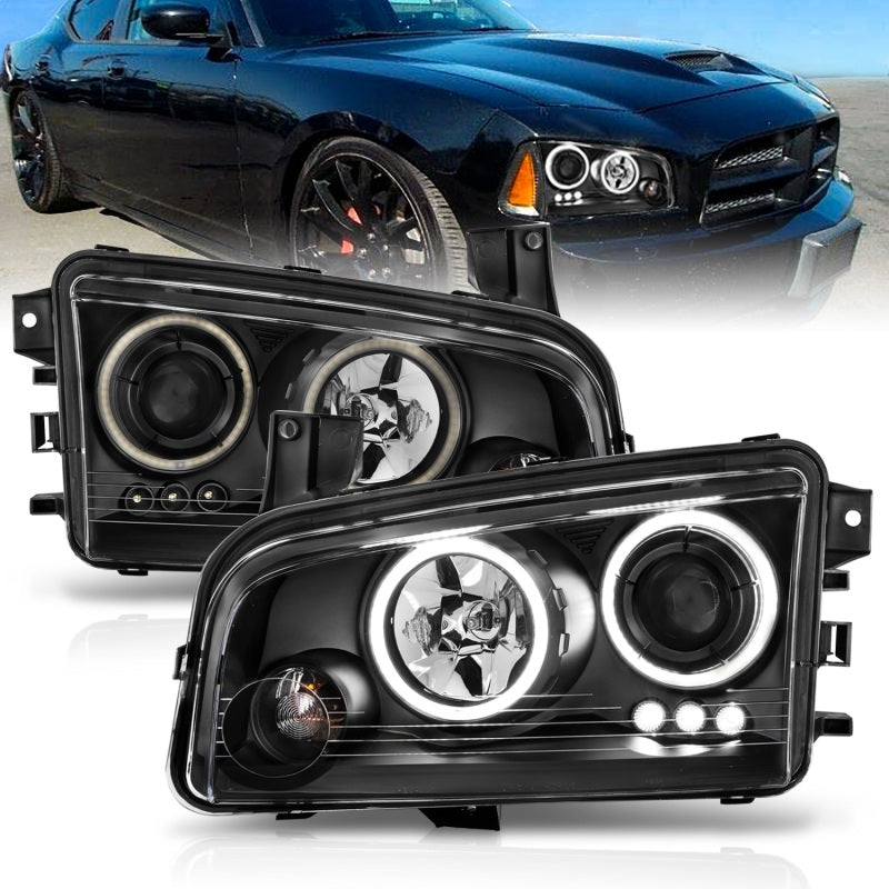 ANZO 121218 2010 fits Dodge 06-20 Charger Projector Headlights w/ Halo Chrome (CCFL)