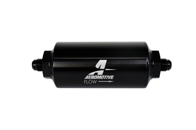 Aeromotive 12345 In-Line Filter - (AN-6 Male) 10 Micron Microglass Element Bright Dip Black Finish