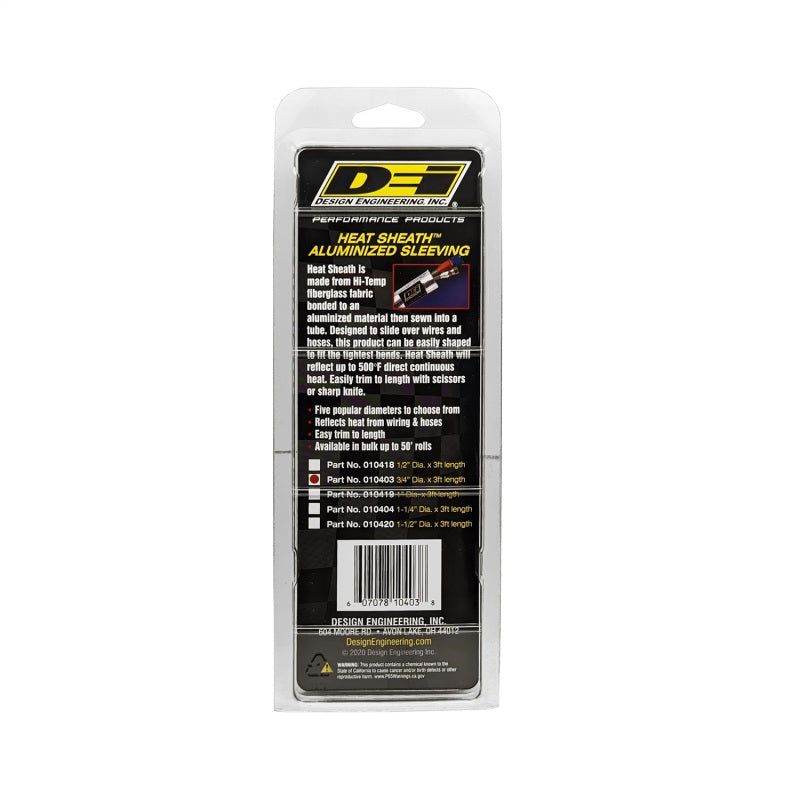 DEI  10403 Heat Sheath 3/4in x 3ft - Aluminized Sleeving - Sewn Edge