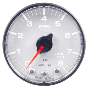 AutoMeter P334128 Autometer Spek-Pro Gauge Tach 2 1/16in 8K Rpm W/ Shift Light & Peak Mem Wht/Blk