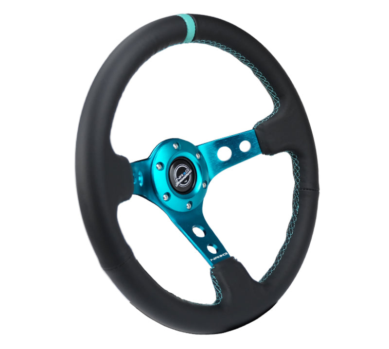NRG RST-006TL RST-006TL Reinforce Steering Wheel Blk Leather, Teal Center Mark