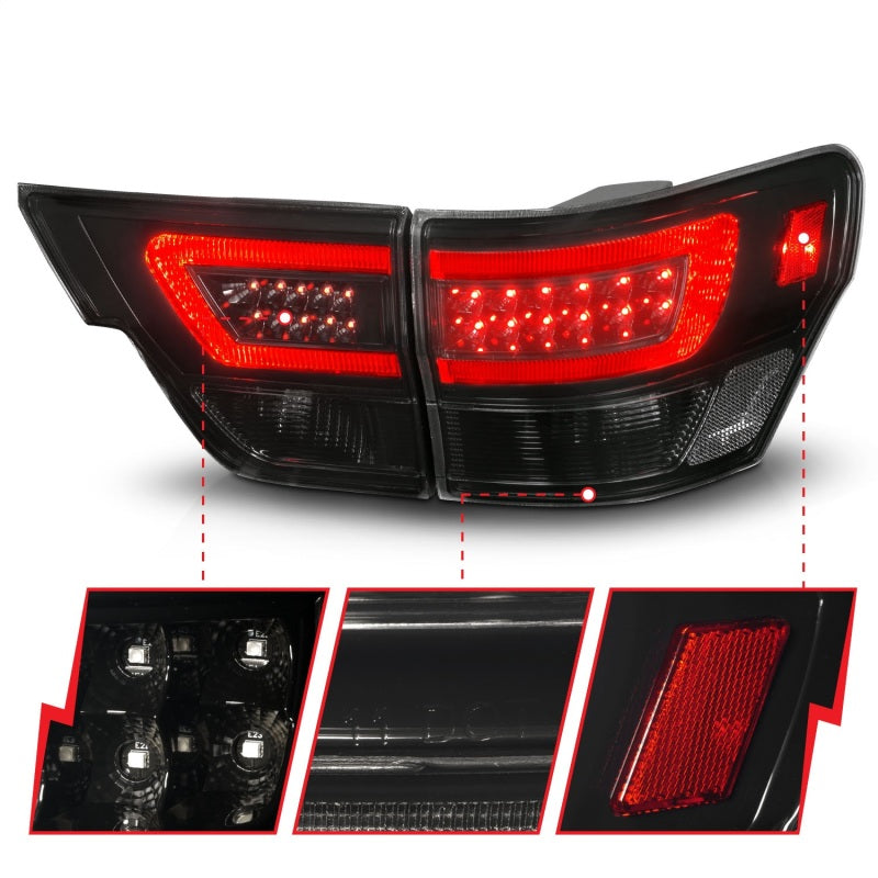 ANZO 311440 fits Jeep 11-13 Grand Cherokee LED Taillights w/ Lightbar Black Housing/Smoke Lens 4pcs