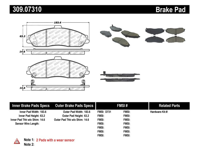 Stoptech 309.0731 Performance 04-08 Cadillac XLR/XLR-V / 97-10 Corvette / 05-06 Pontiac GTO Front Brake Pads