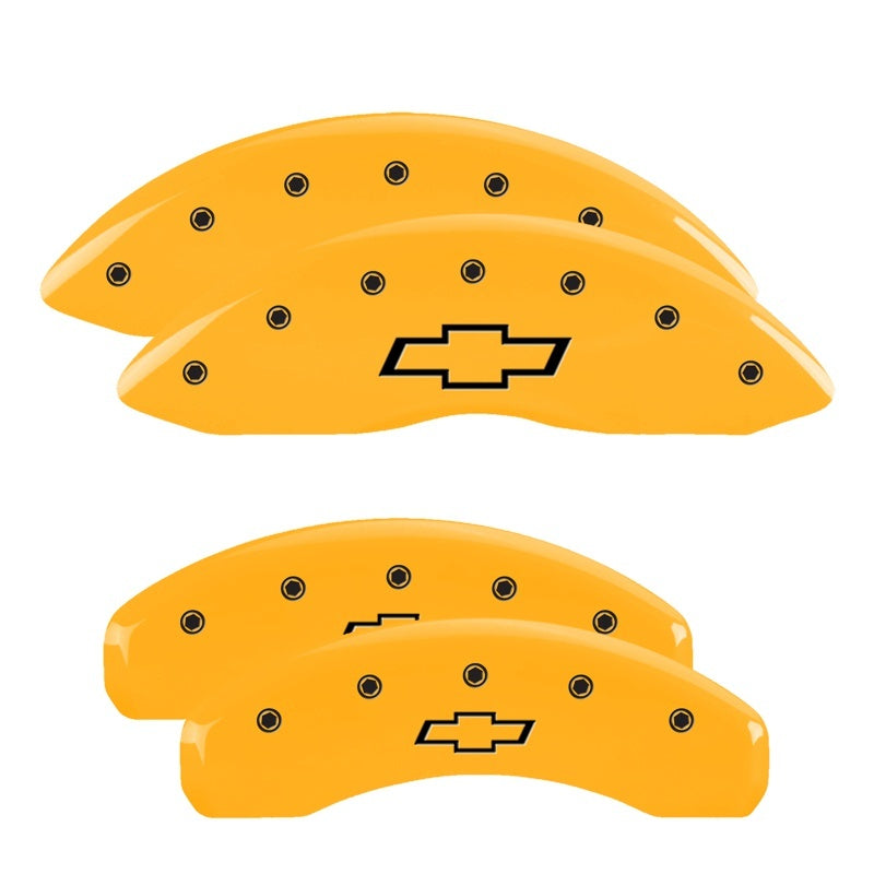 MGP 14252SBOWYL 4 Caliper Covers Engraved F & R Bowtie Yellow Finish Black Char