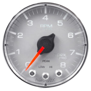 AutoMeter P334218 Autometer Spek-Pro Gauge Tach 2 1/16in 8K Rpm W/ Shift Light & Peak Mem Slvr/Chrm