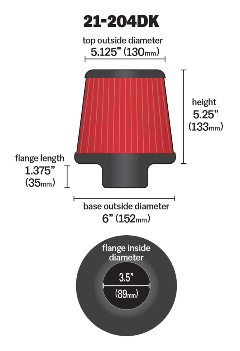 AEM 21-204DK 3.5 inch Short Neck 5 inch Element Filter Replacement