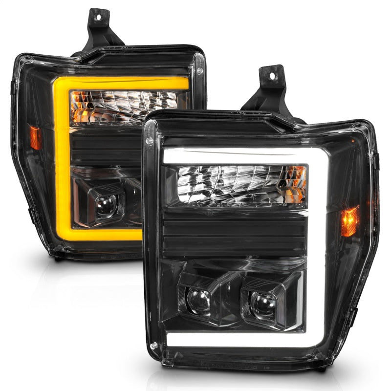 ANZO 111586 fits Ford 08-10 F-250 - F-550 Super Duty Projector Headlights w/ Light Bar Switchback Black Housing