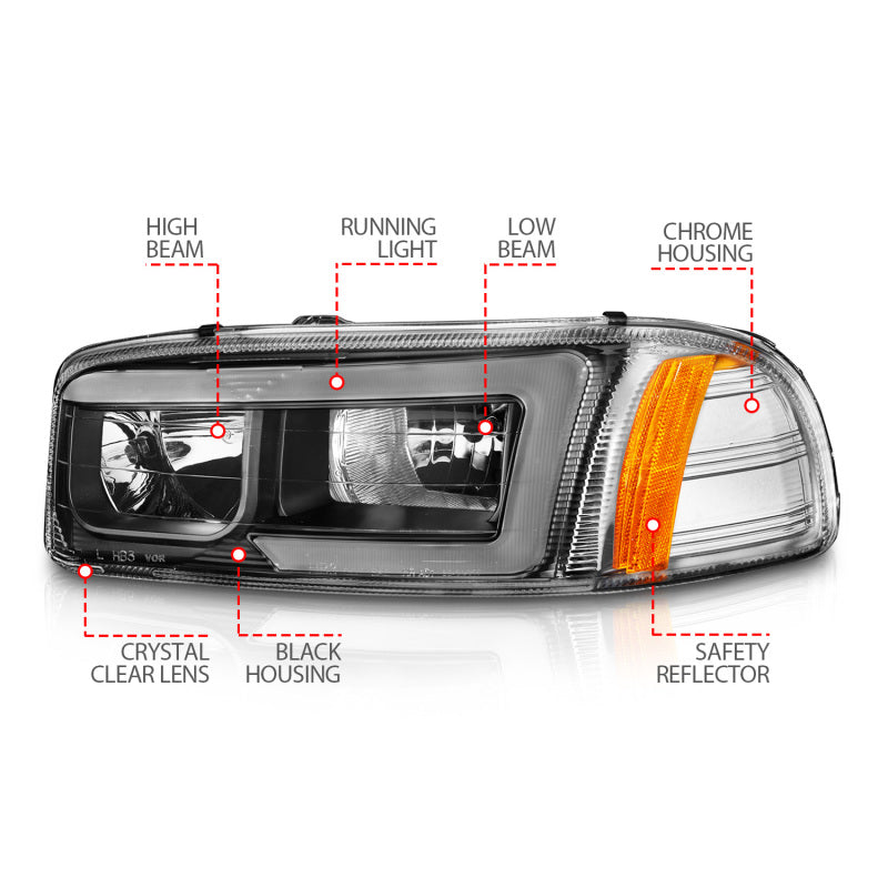 Anzo 111522 99-17 fits GMC Sierra/Denali Headlights Black Amber (w/C Light Bars)