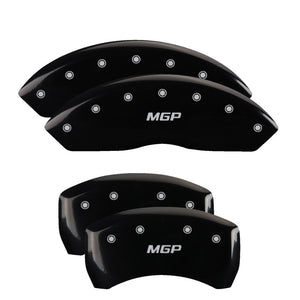 MGP 14235SMGPBK 4 Caliper Covers Engraved Front & Rear Black finish silver ch