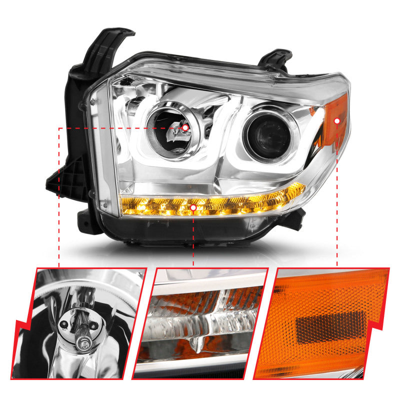 ANZO 111327 2015 fits Toyota 14-20 Tundra Projector Headlights w/ U-Bar Chrome w/ DRL