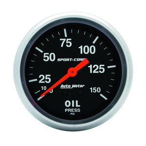 AutoMeter 3423 AutoMeter Gauge Oil Pressure 2-5/8in. 150PSI Mechanical Sport-Comp
