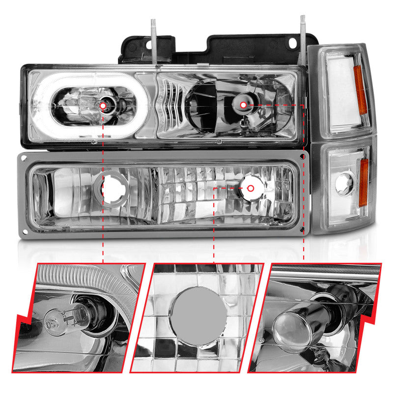 ANZO 111508 fits Chevrolet 88-98 C1500 Crystal Headlights Chrome Housing w/ Signal and Side Marker Lights