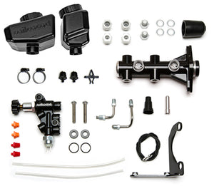 Wilwood 261-16963-BK Remote Tandem M/C Kit Bracket and Valve-1.12in Bore Black
