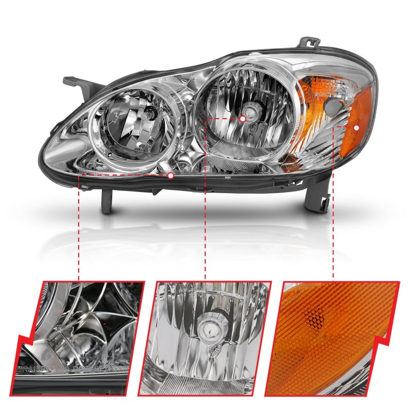 ANZO 121540 2008 fits Toyota 05-20 Corolla Crystal Headlight Chrome Amber