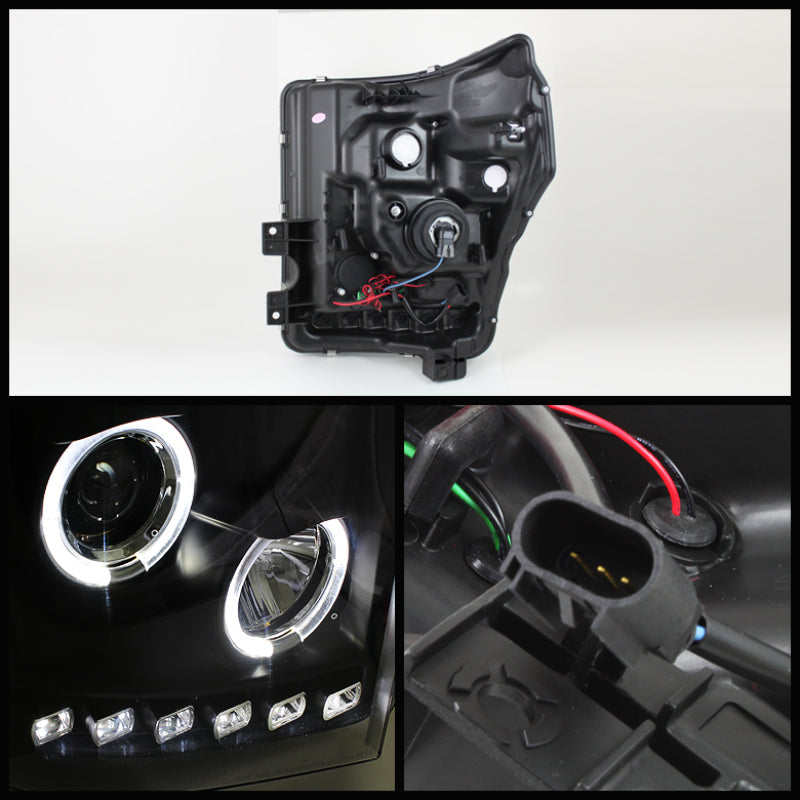 Spyder 5070272 fits Ford 11-15 Super Duty Projector Headlights LEDHalo DRL Blk